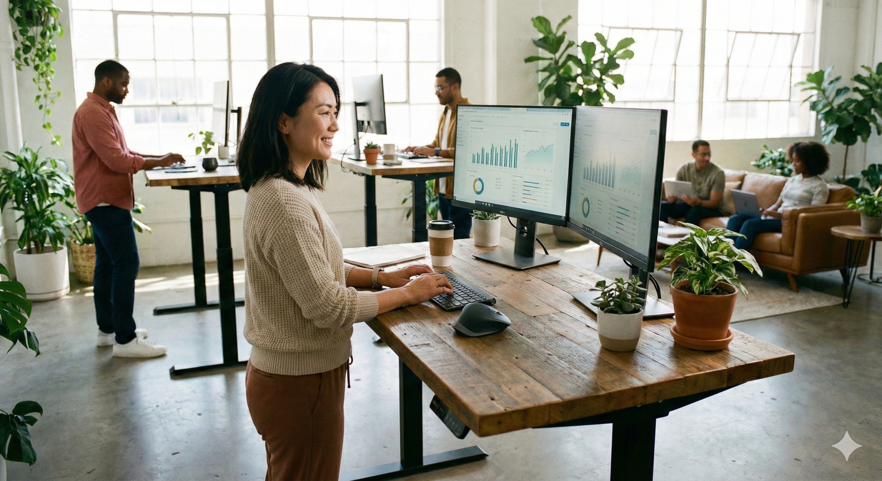 スタンディングデスクで仕事をする様子