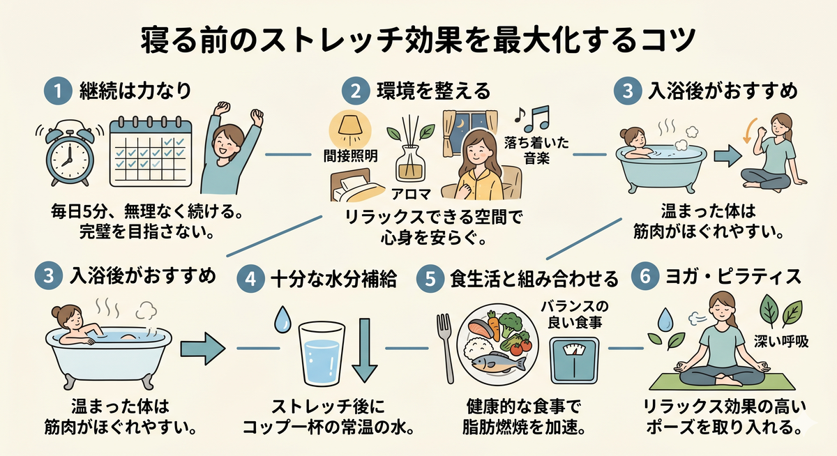 リラックスした環境でストレッチをする女性のイメージ