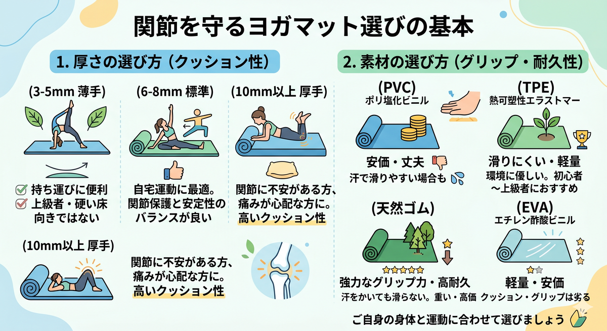 様々な厚さのヨガマットの比較