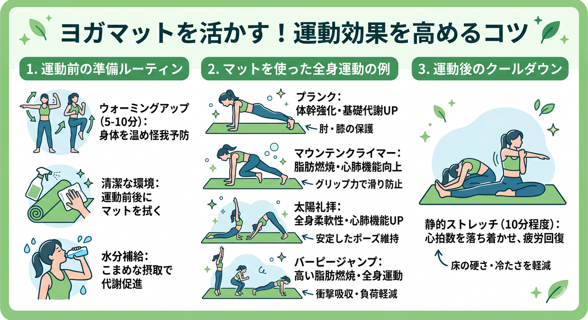 ヨガマットの上でプランクをする人
