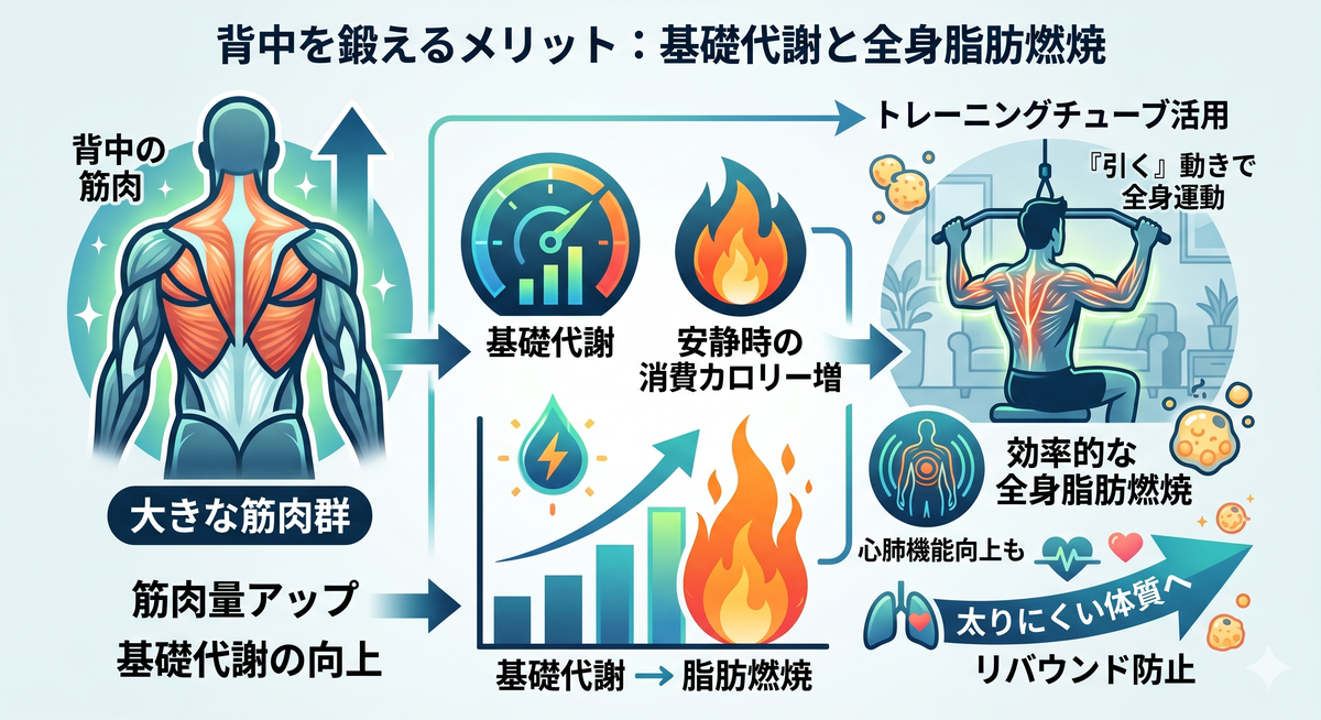 背中の広範囲な筋肉群の図