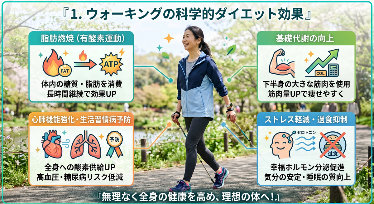 ウォーキングで全身の脂肪が燃焼するイメージ