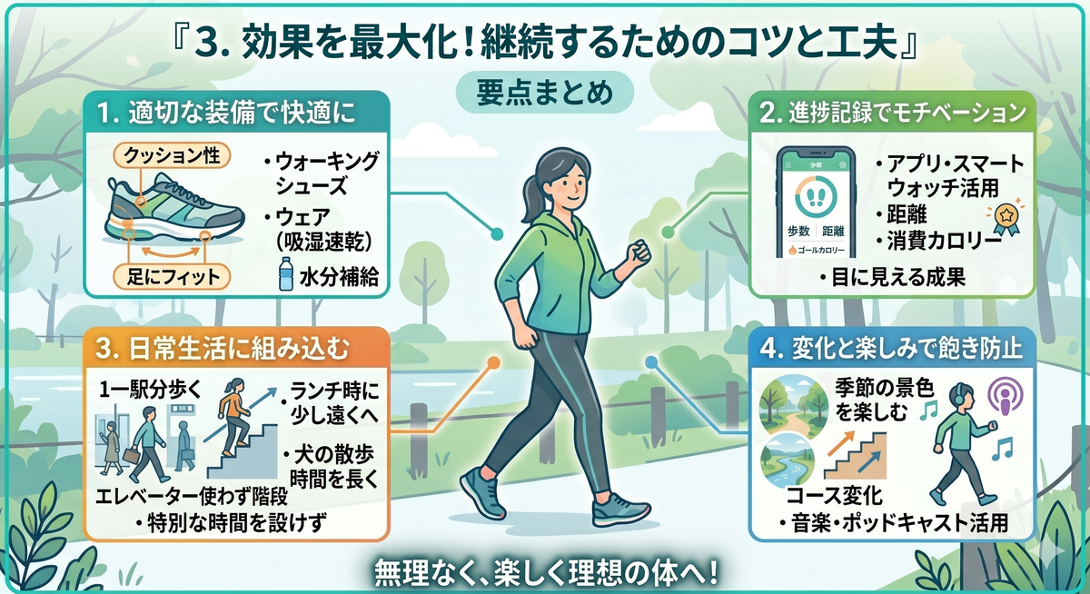 ウォーキングでモチベーションを維持するために景色を楽しむ人