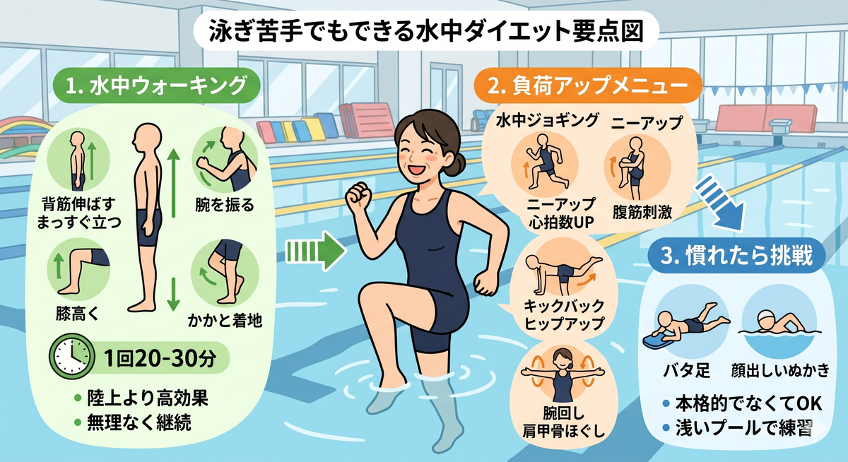 プールで水中ウォーキングをする人