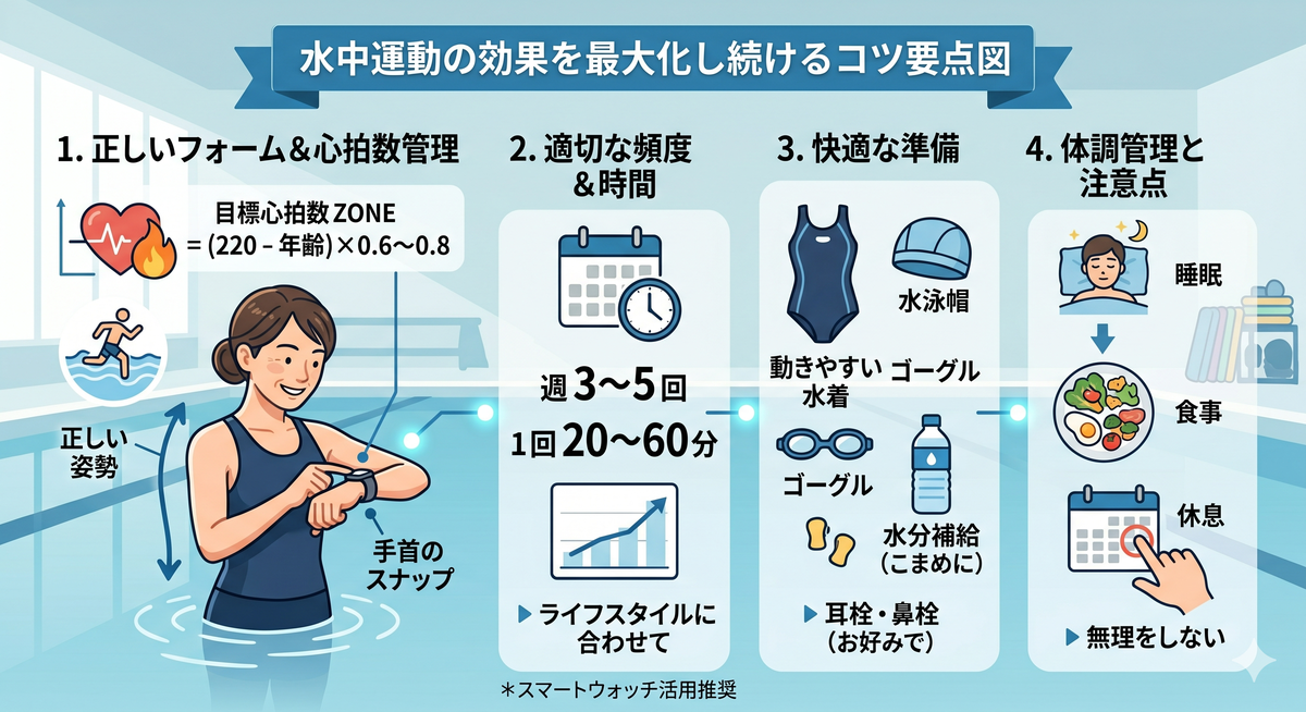 水泳帽とゴーグルを着用し、プールサイドに立つ女性