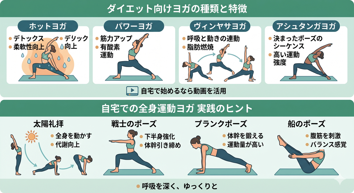様々なヨガのポーズをとる人々